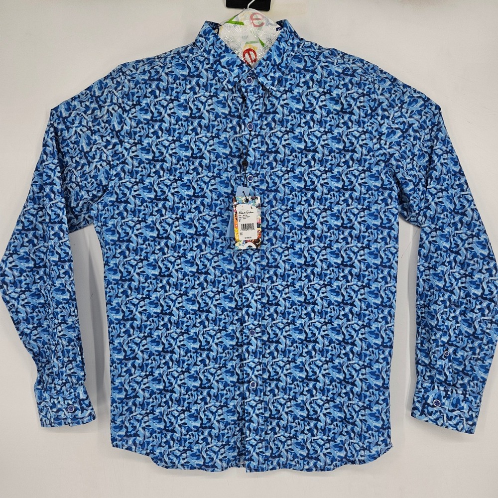 Robert Graham Shirt Mens Medium Modern Americana Button Blue Wilton Long Sleeve